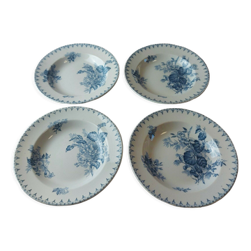 Set of 4 hollow plates, Flore decoration, in Sarreguemines ceramics