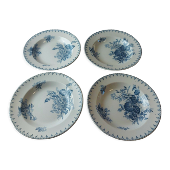 Set of 4 hollow plates, Flore decoration, in Sarreguemines ceramics