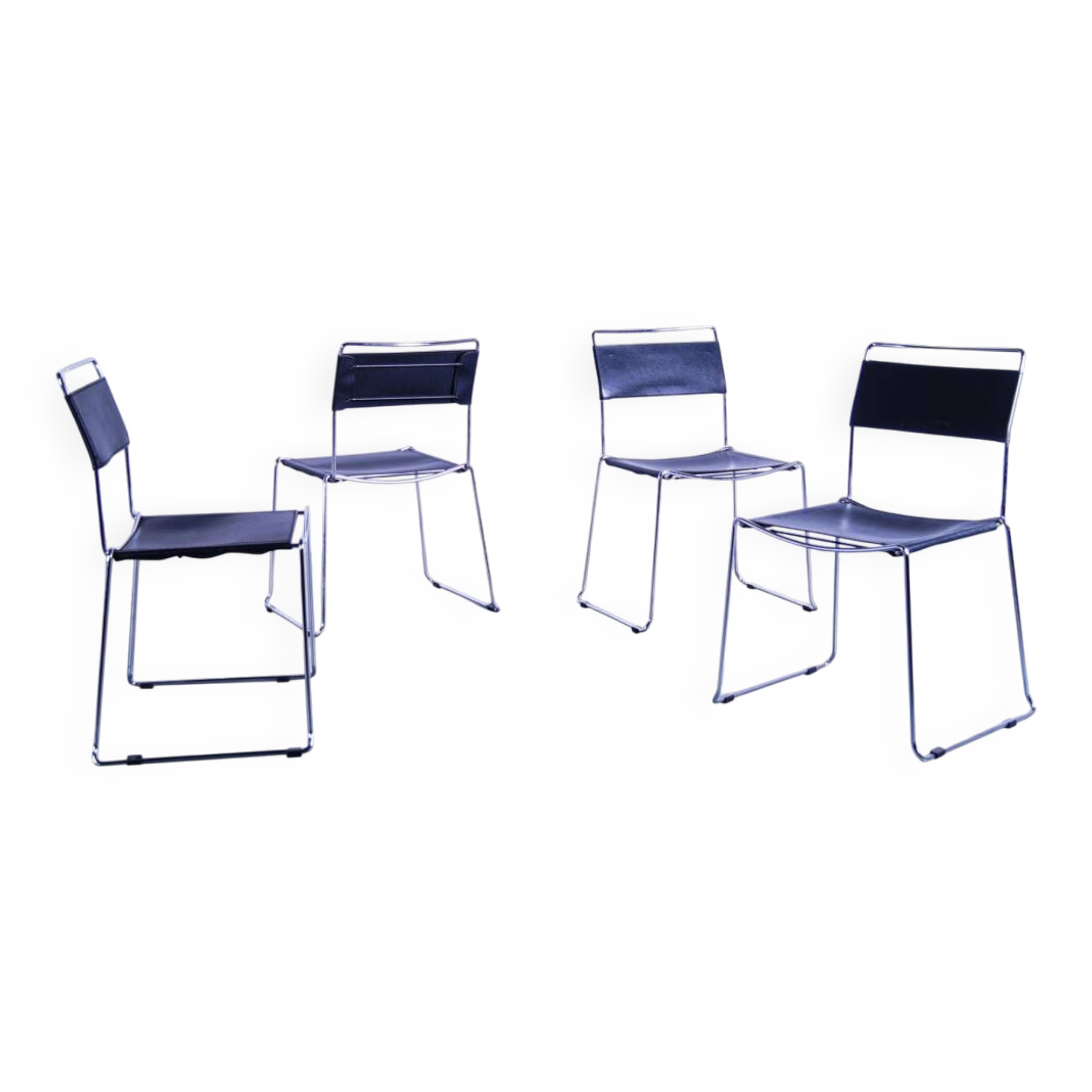 Lot de 4 chaises de salle à manger en cuir Giandomenico Belotti pour Alias