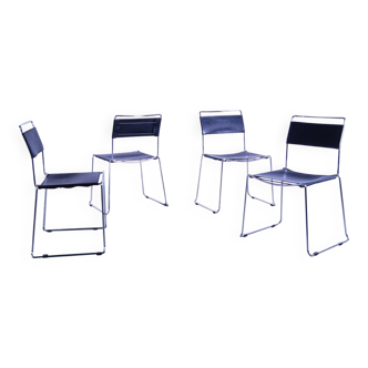 Lot de 4 chaises de salle à manger en cuir Giandomenico Belotti pour Alias