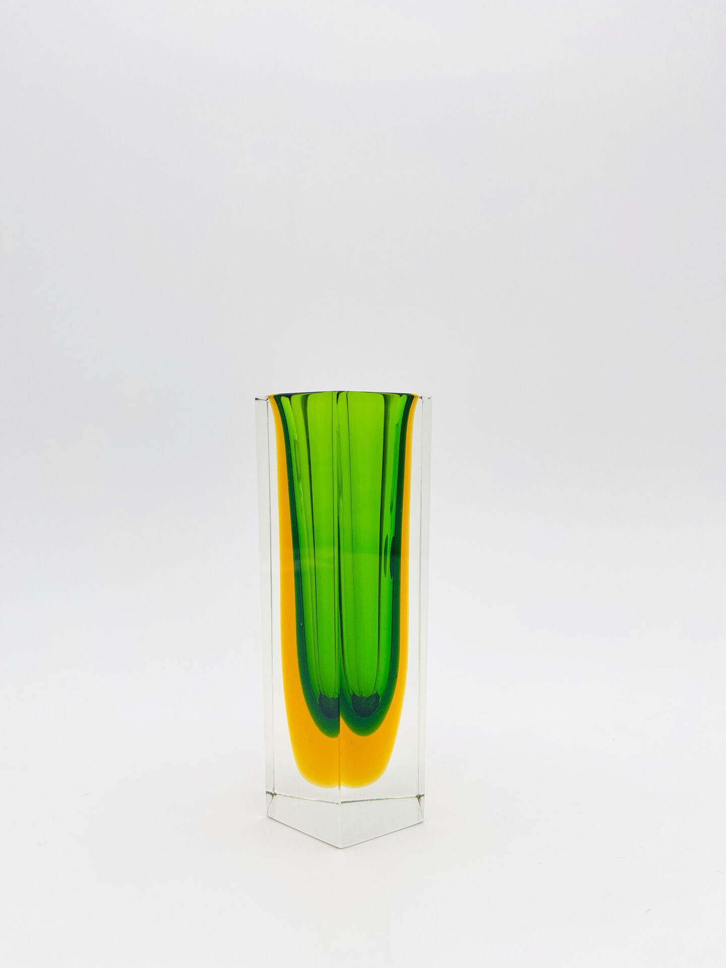 Vase Cesare Toso - Murano - Sommerso - Pentagonal vert et ambre