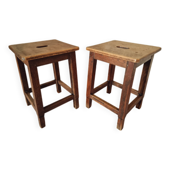 Pair of oak workshop stools – France, 1950s