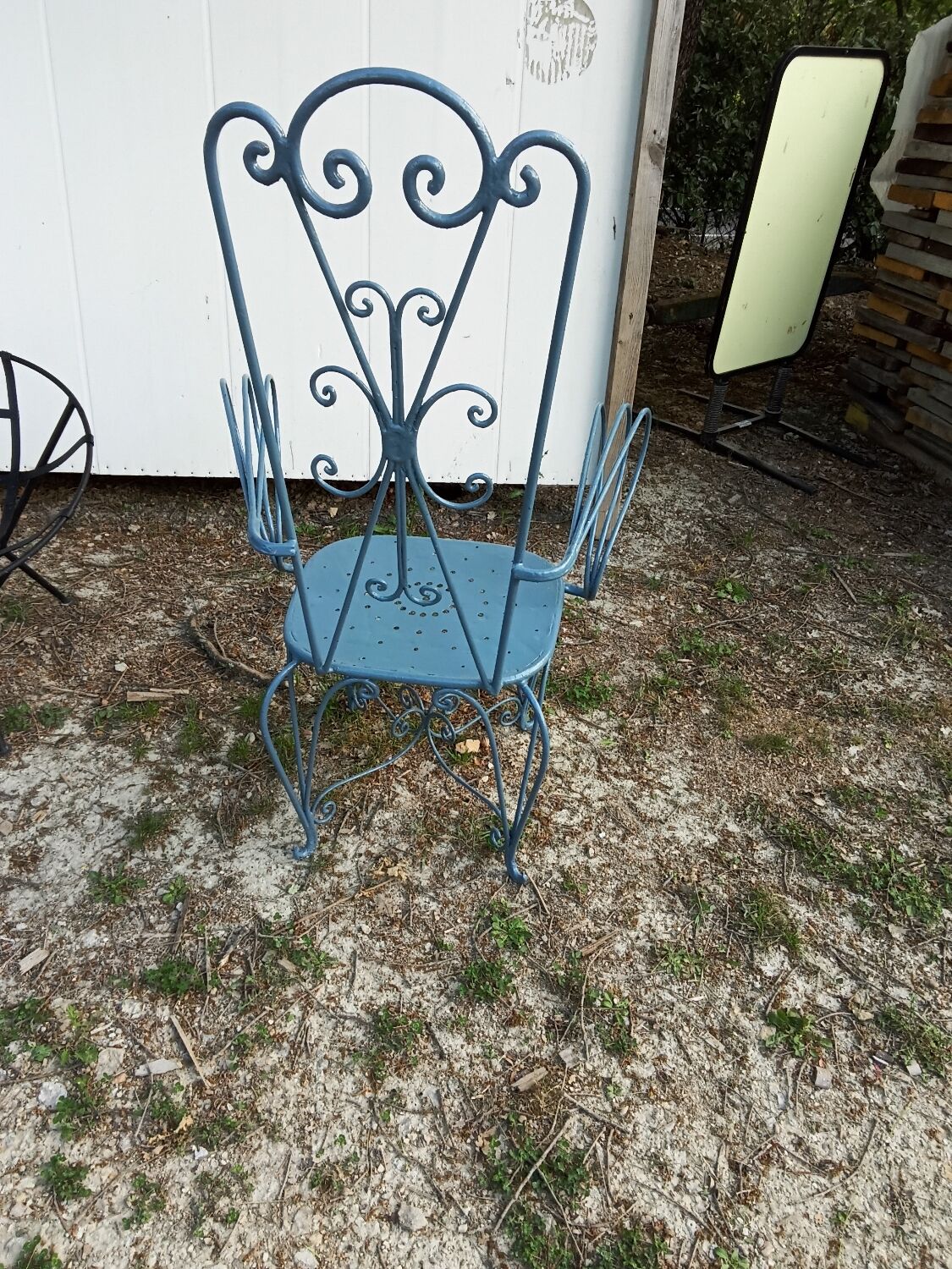 Large blue wrought iron garden furniture