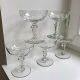 Set of 5 large crystal champagne glasses 30s-40s