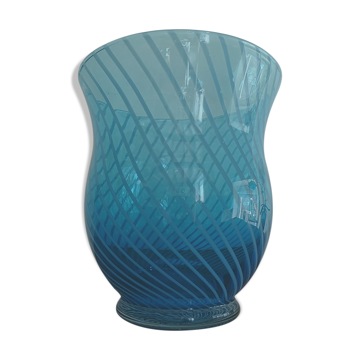 Blue spiral blown glass vase
