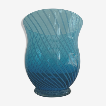 Vase verre soufflé bleu à spirales