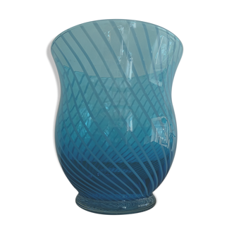 Blue spiral blown glass vase
