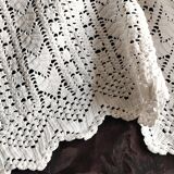 White cotton bedspread - throw with geometric chevron pattern