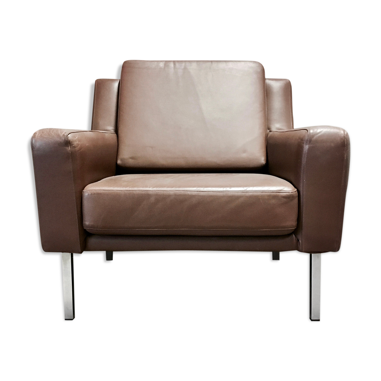 Scandinavian classic design brown leather armchair 1950