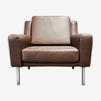 Scandinavian classic design brown leather armchair 1950