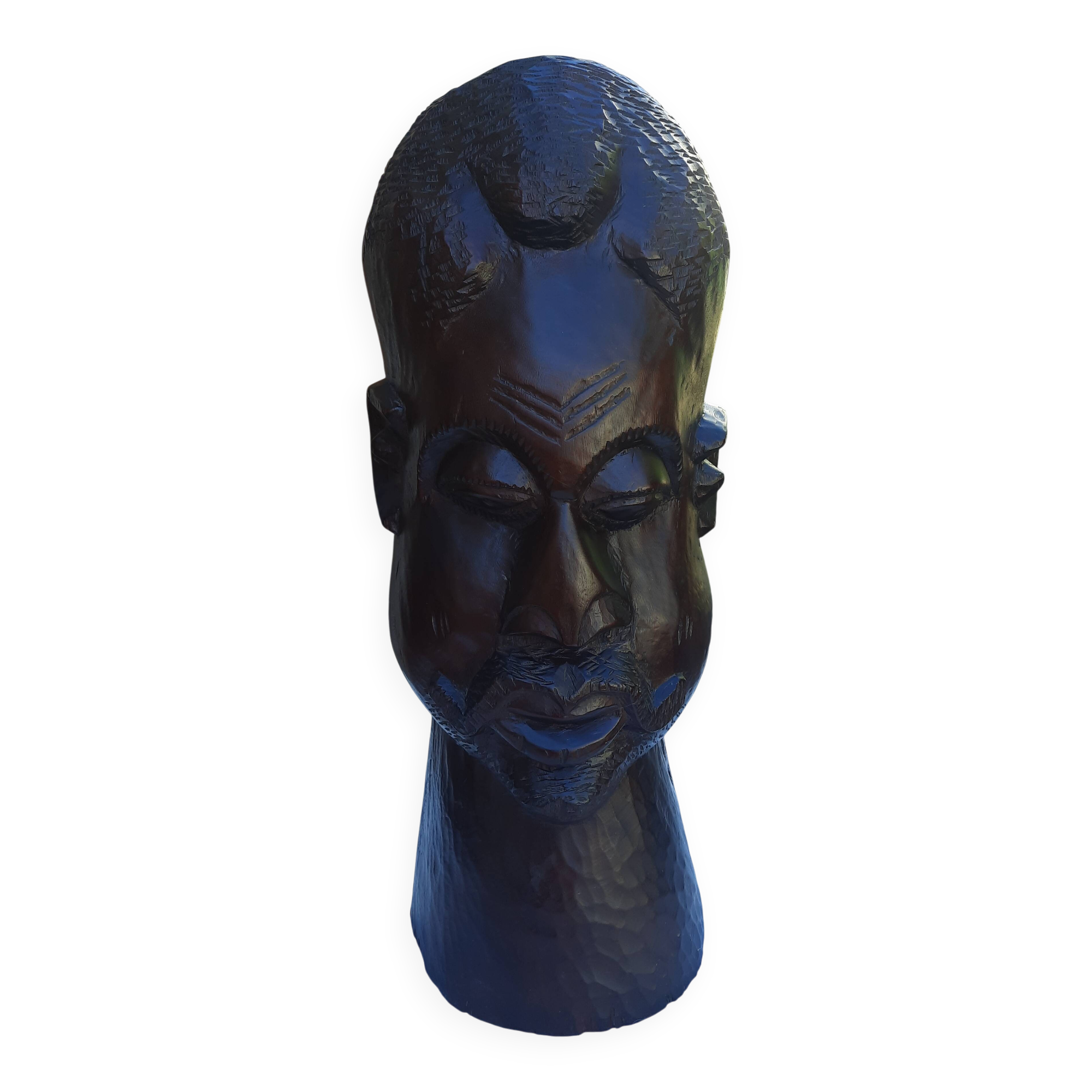Large carved African head in exotic wood – Madagascar – 65 cm