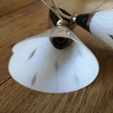 Double sconce in brass and tempered patterned glass 50s