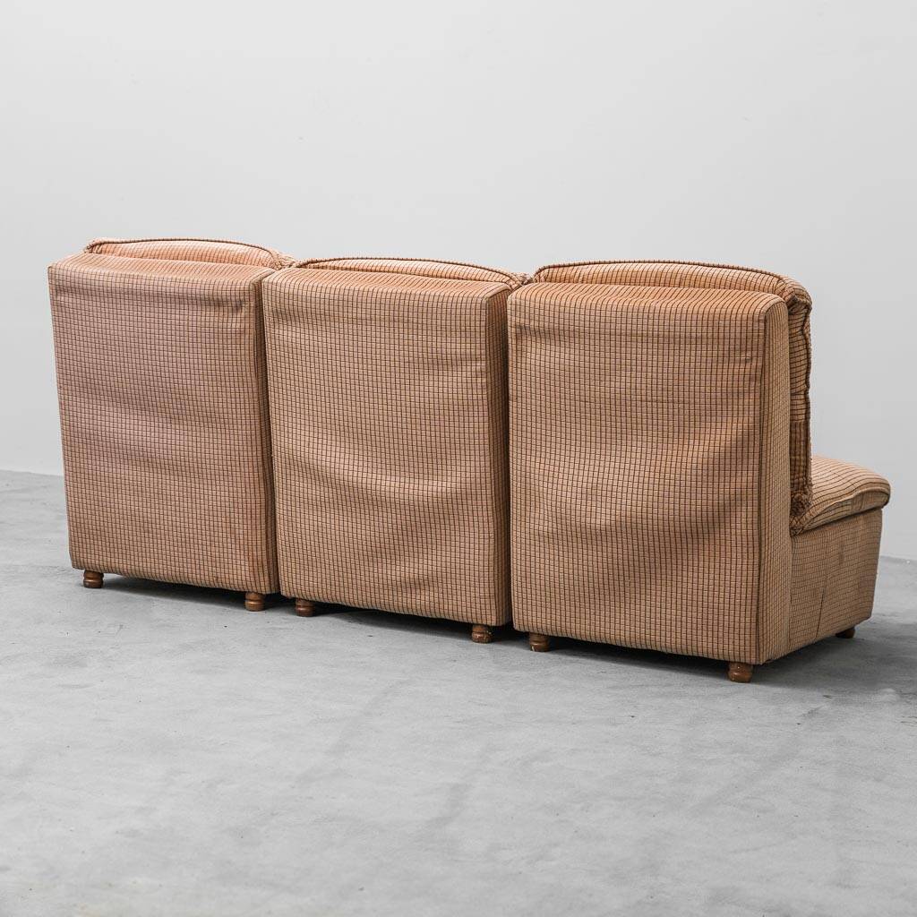 Set 3 poltrone modulari tessuto a quadretti beige anni ’70 vintage modernar