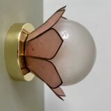 Vintage pink mother-of-pearl wall lamp with frosted glass globe