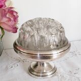 Flower pick with silver metal and glass pedestal, table centerpiece