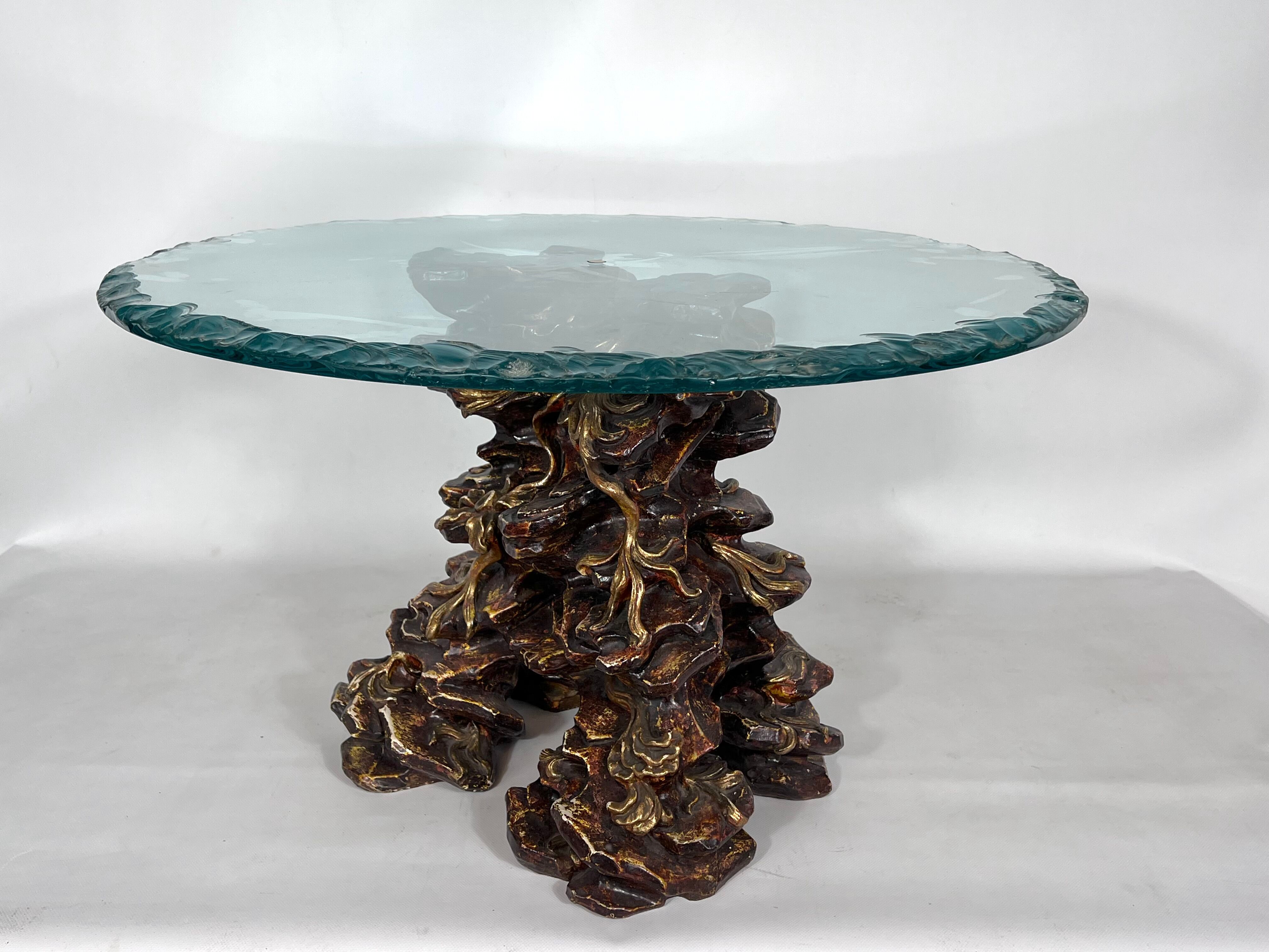 Vintage Italian wood and glass coffee table from 70s