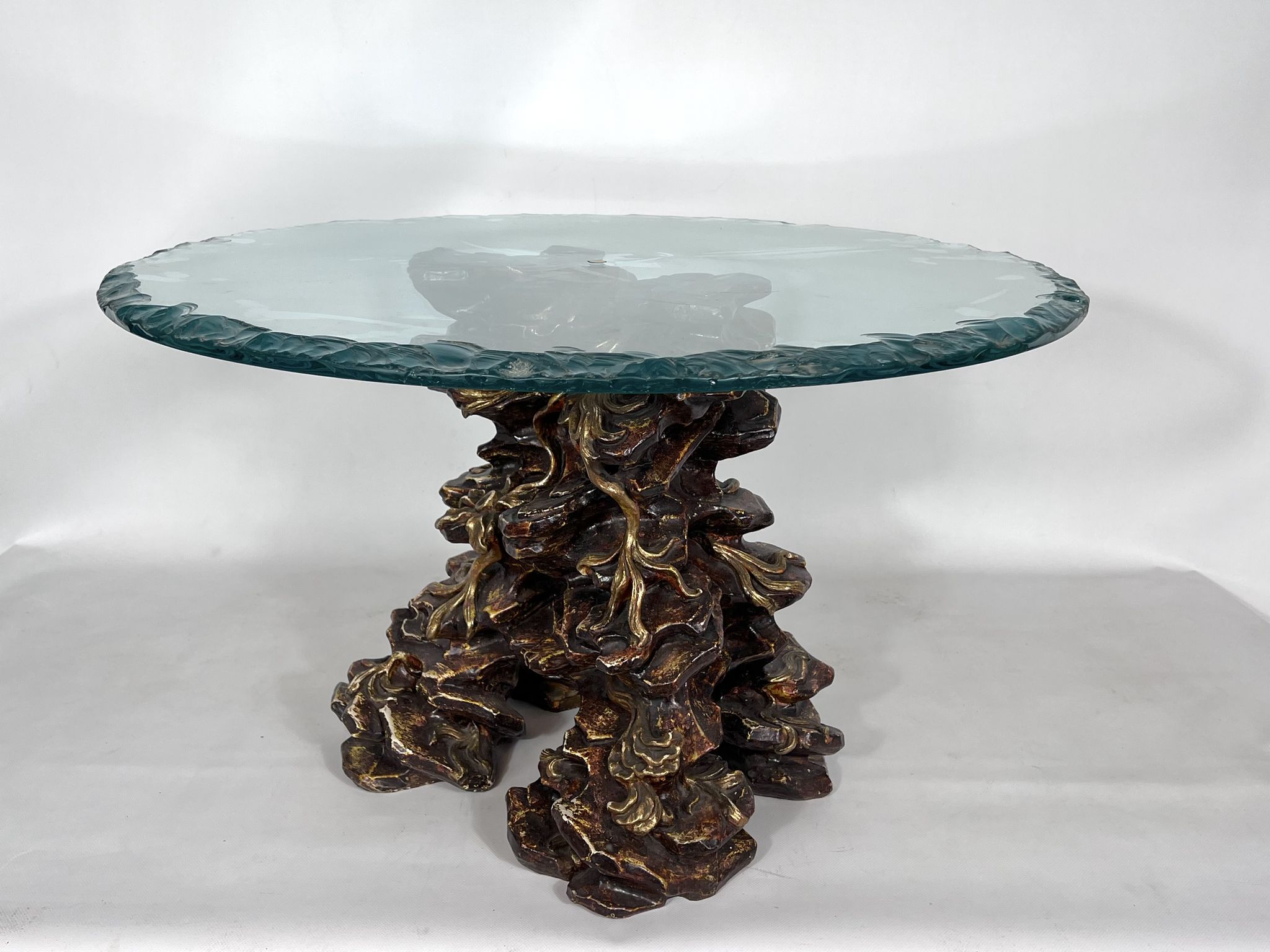 Vintage Italian wood and glass coffee table from 70s