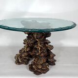 Vintage Italian wood and glass coffee table from 70s