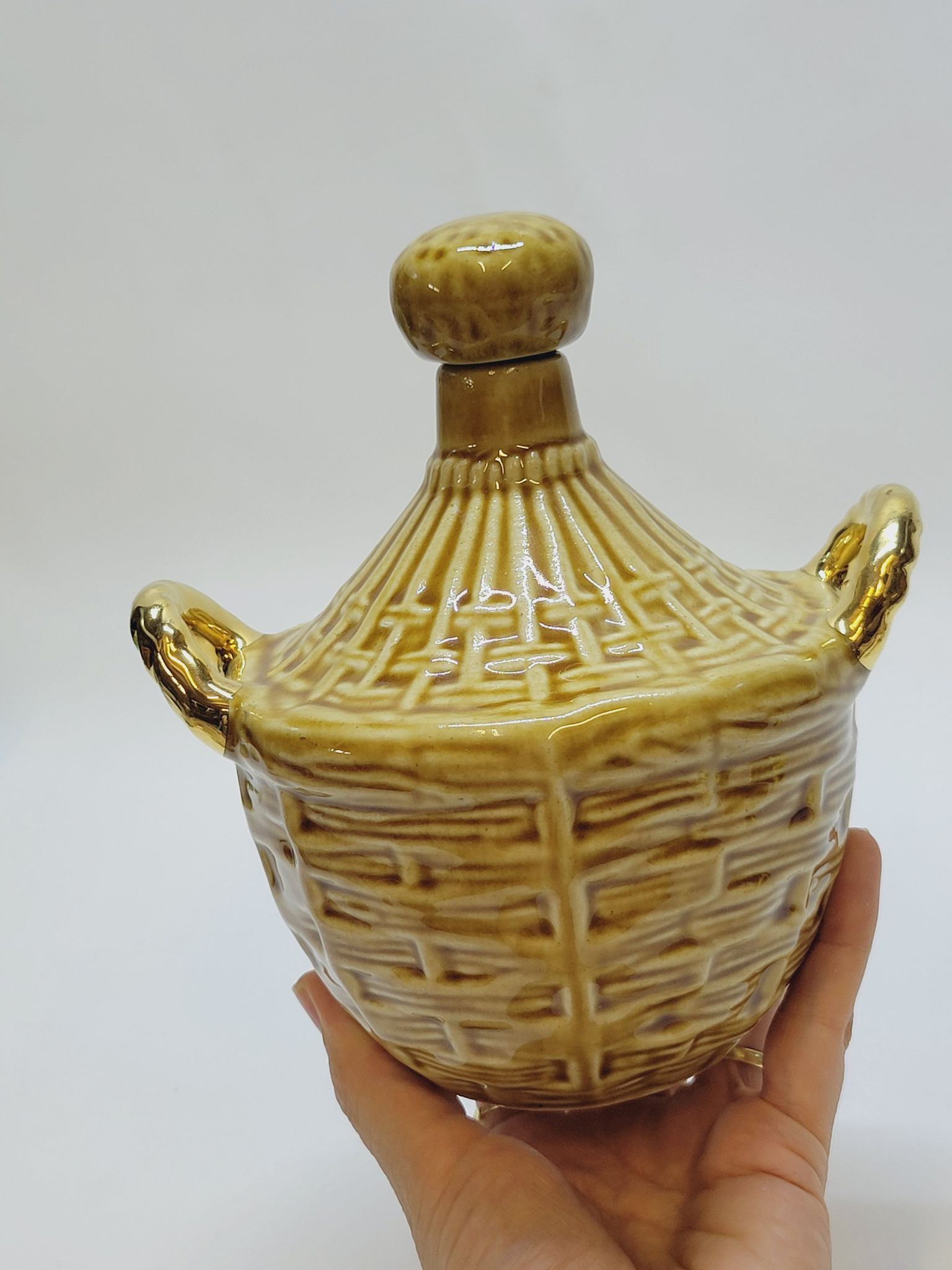 Bouteille Mini Dame Jeanne En Céramique Tressée Barbotine Majolique Vintage