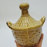 Bouteille Mini Dame Jeanne En Céramique Tressée Barbotine Majolique Vintage