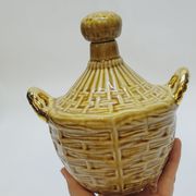 Bouteille Mini Dame Jeanne En Céramique Tressée Barbotine Majolique Vintage