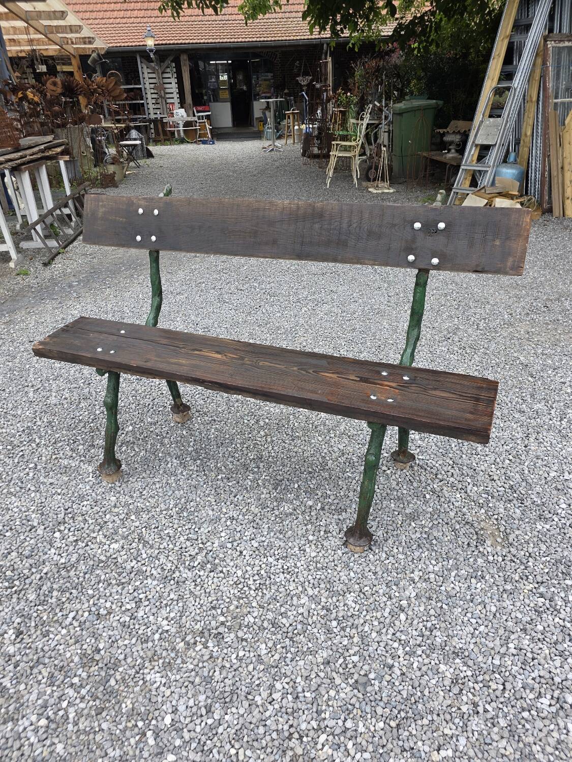 Cast iron garden bench with solid oak seat
