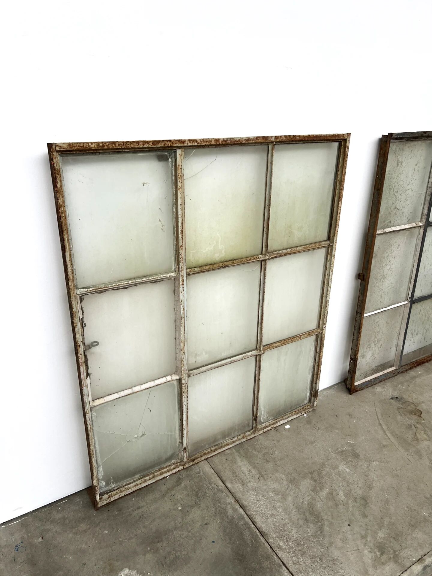 Old steel workshop skylight with opening.