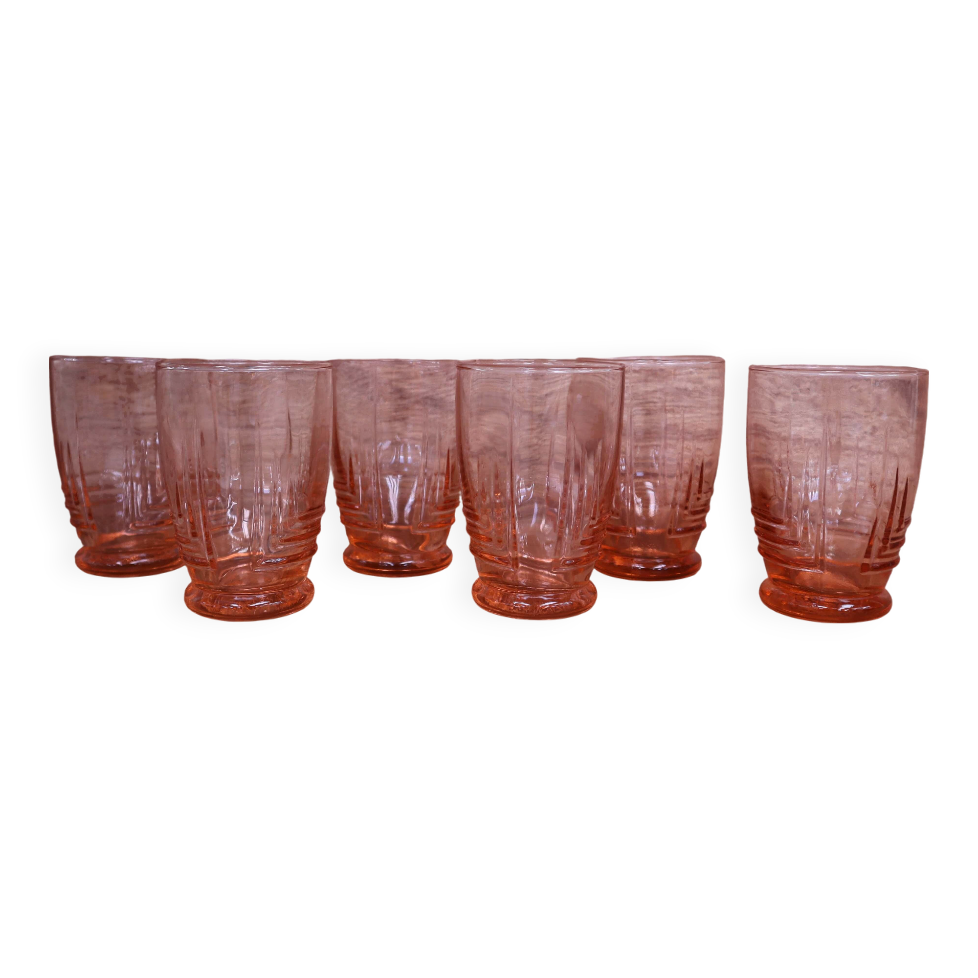 Lot 6 anciens verres à eau vieux rose années 1950