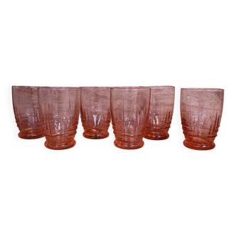 Lot of 6 old pink water glasses from the 1950s