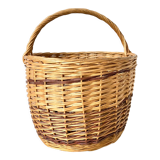 Round two-tone woven wicker basket