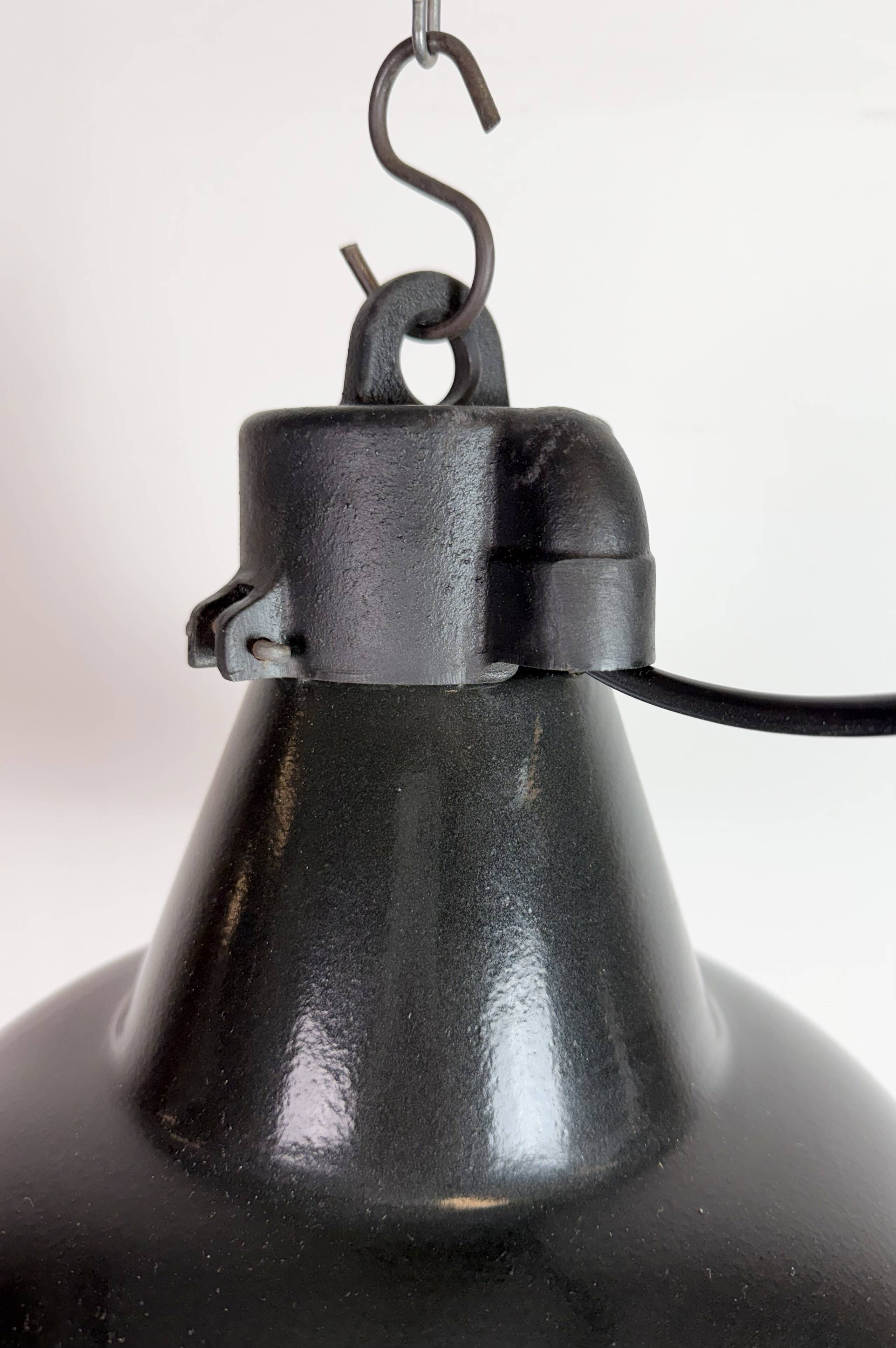 Industrial Black Enamel Factory Lamp with Cast Iron Top, 1950s