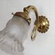 French Vintage Brass Single Wall Light Patterned Frilled Glass Shade