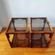 Pair of bedside tables - rattan smoked glass side tables vintage 70s-80s