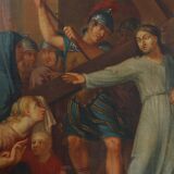 Peinture religieuse de la Passion du Christ à l'huile sur toile, Belgique vers 1900