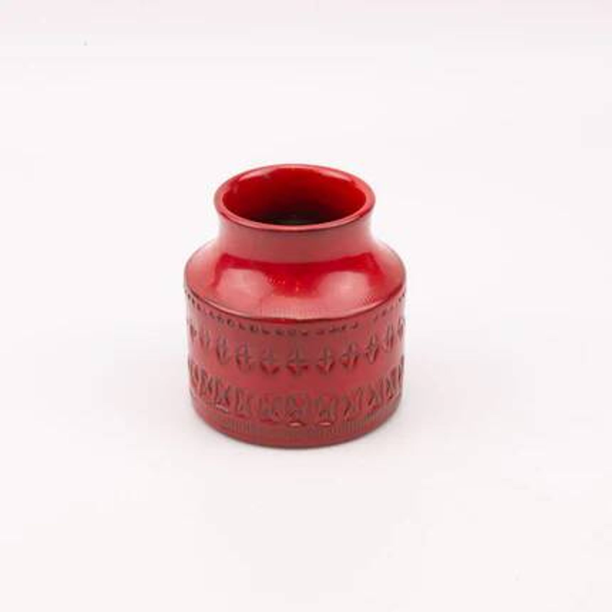 Vintage red ceramic vase by Bitossi, designed by Aldo Londi, Rimini Rosso series.