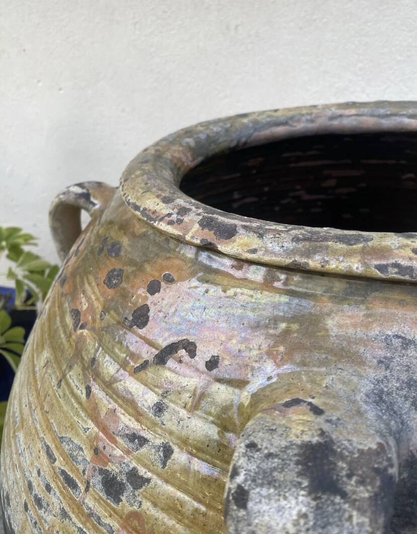 Large ancient jar in glazed terracotta
