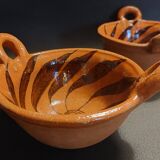 Pair of handled bowls, glazed terracotta, Mexico, mid-20th century.