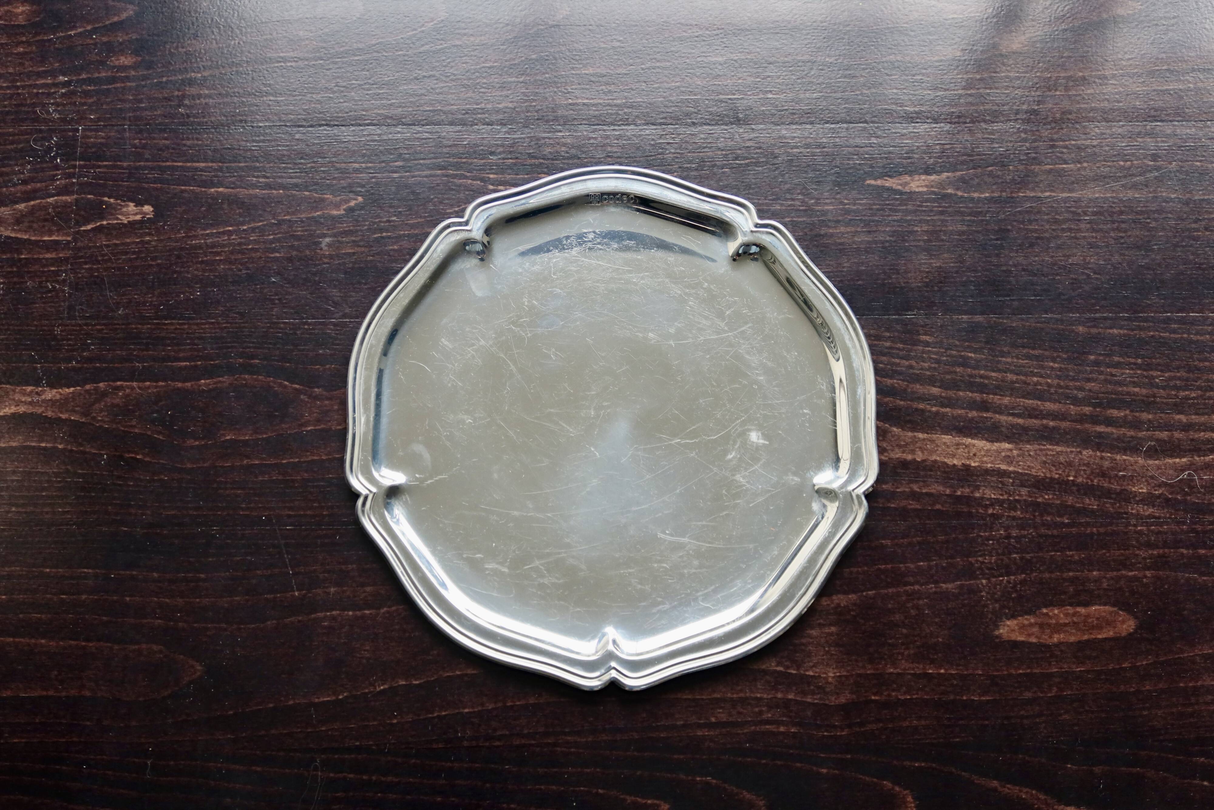 Vintage round tray in shiny silver metal - Bistro style