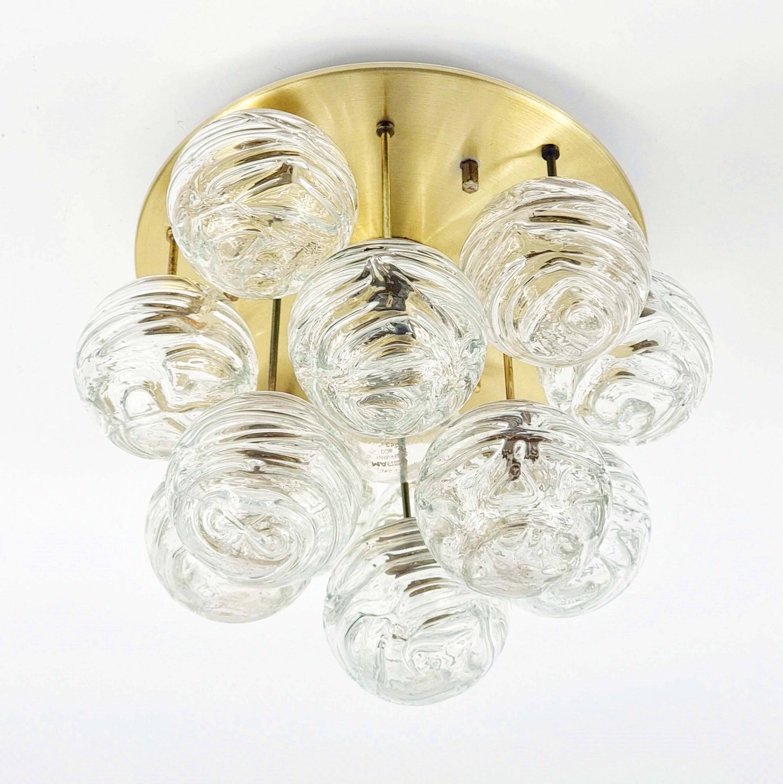 Mid-Century Murano Glass & Brass Flush Mount/Ceiling Light from Doria Leuchten, Germany, 1960s