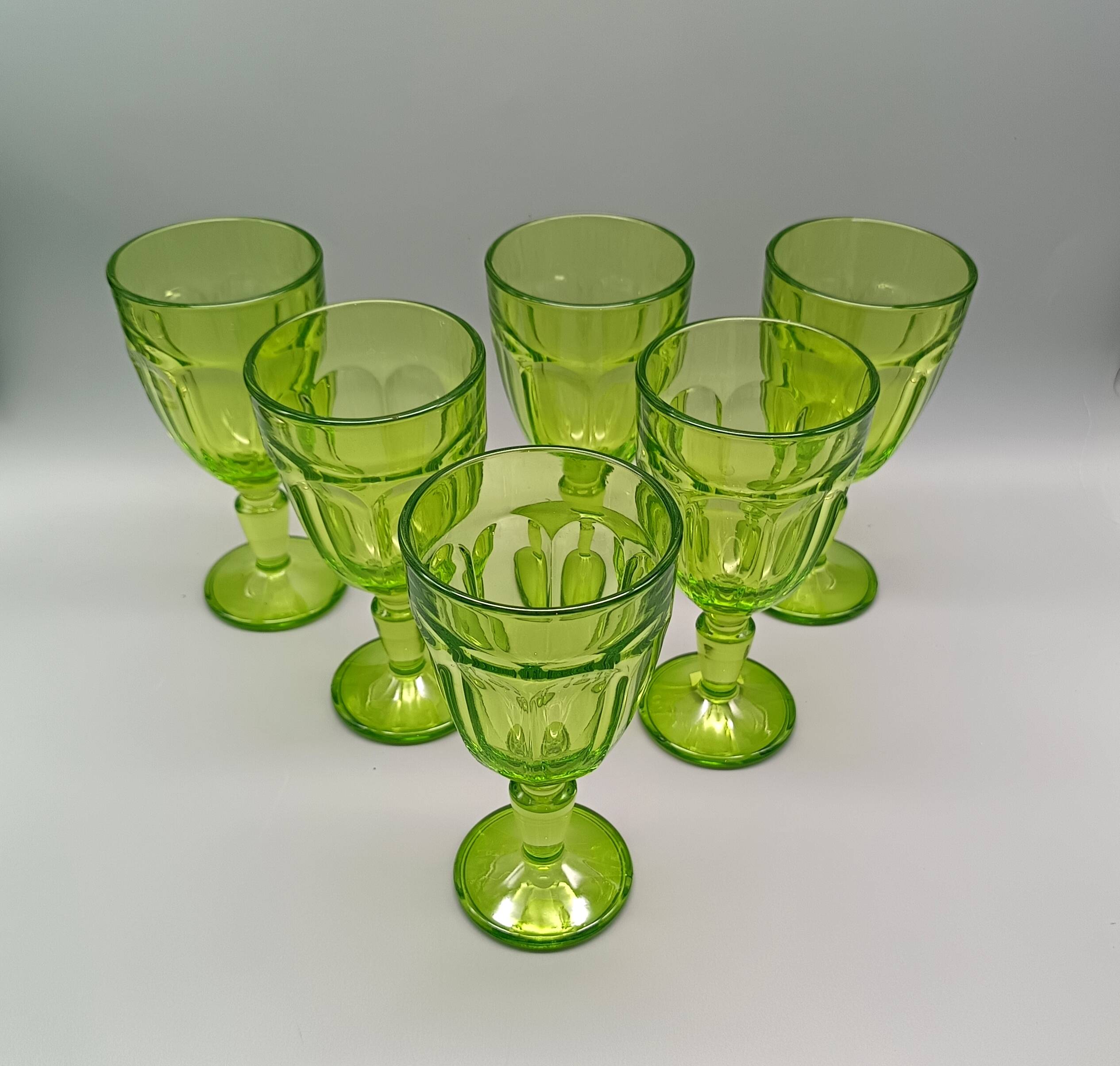 6 vintage anise green stemmed glasses