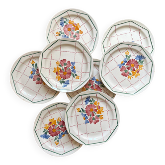 8 assiettes plates en faïence Grasse, HBCM (Hippolyte Boulenger, Creil Montereau)