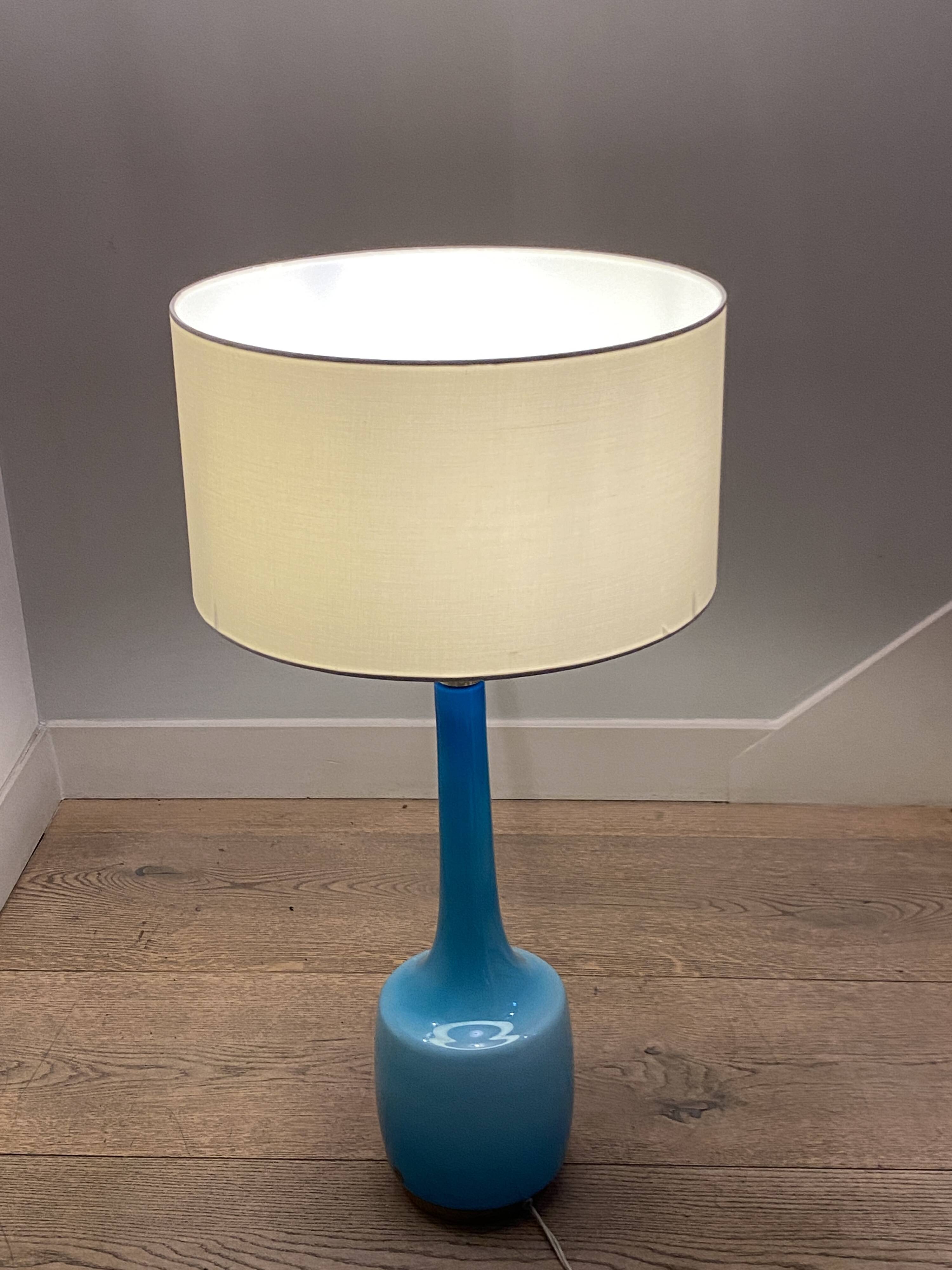 Lampe scandinave verre bleu et laiton (Holmegaard Danemark)