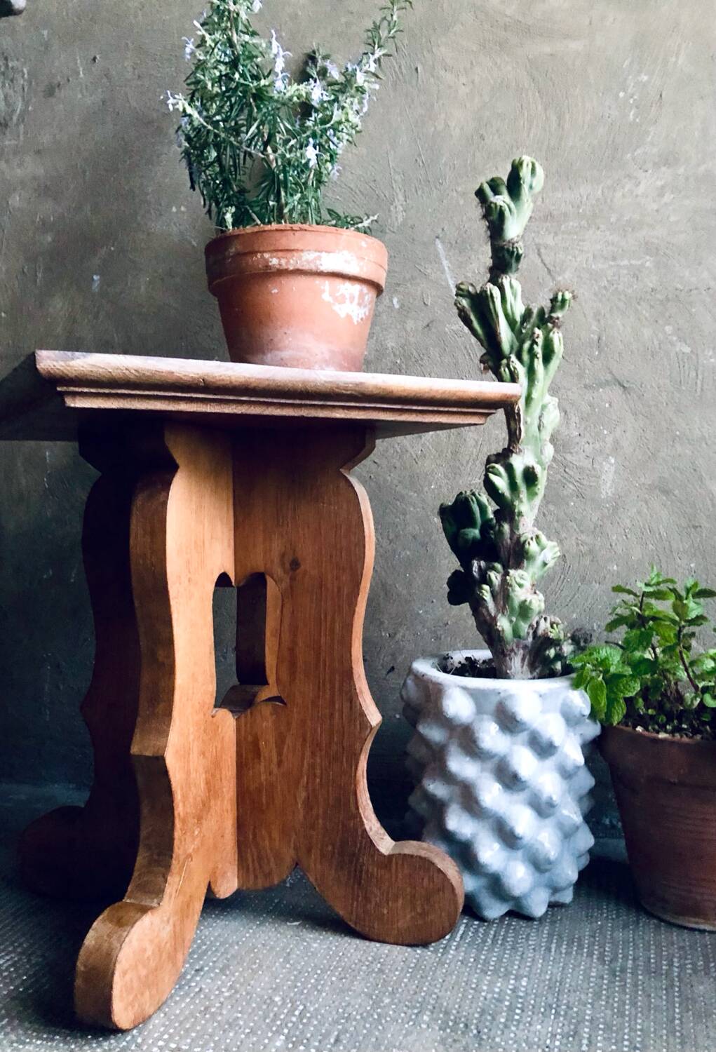Brutalist oak side table