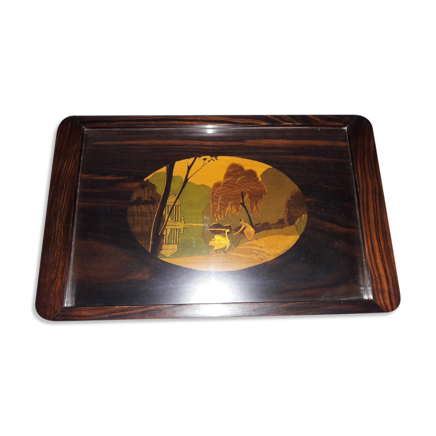 Wood marquetry tray