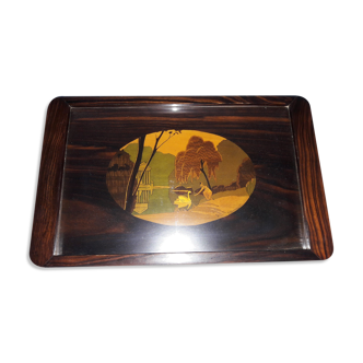 Wood marquetry tray
