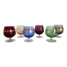 Lot de 6 verres colorés à apéritif, verre de Murano avec lisière à motifs dorés