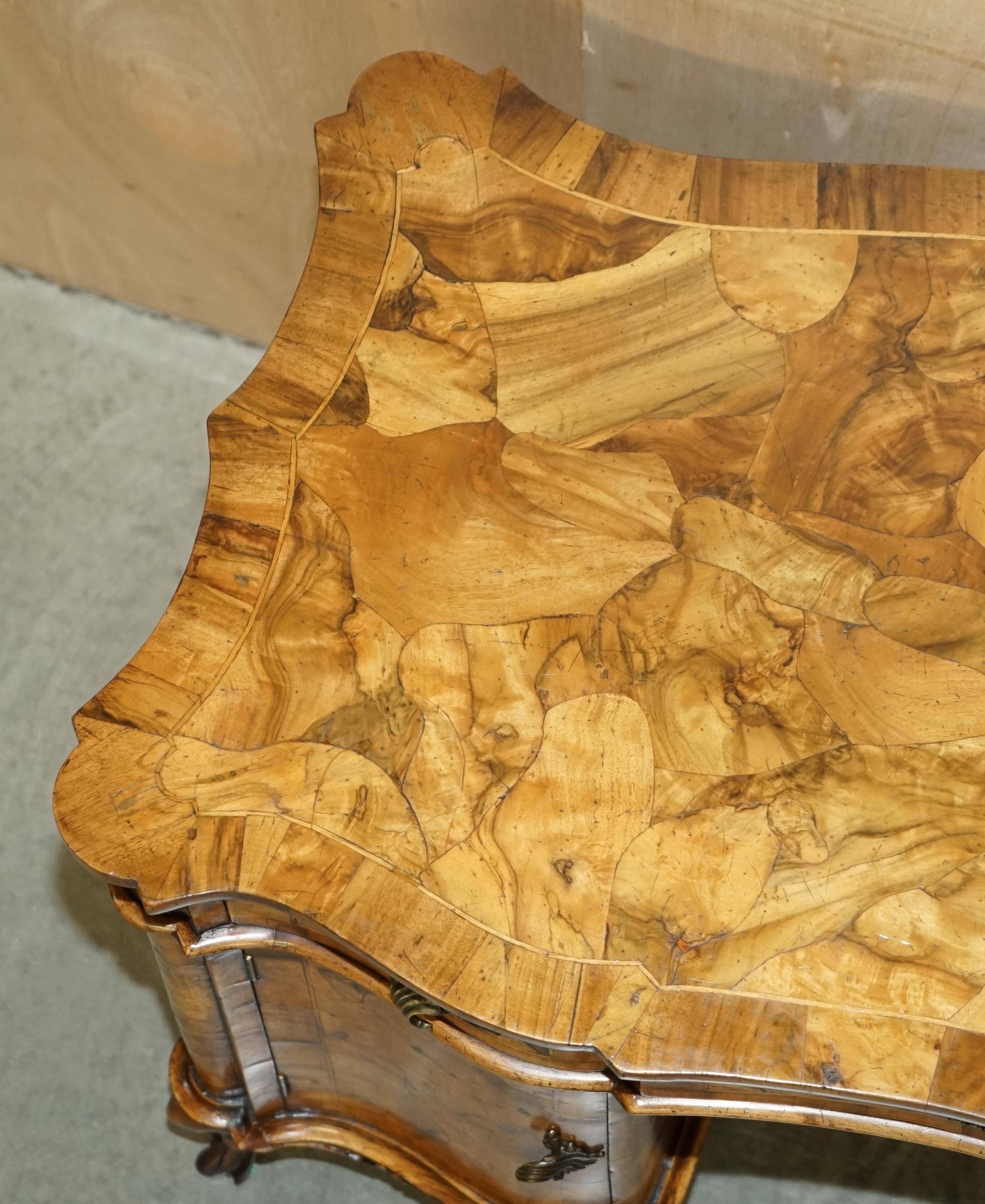 Antique Italian writing desk in olive wood circa 1860