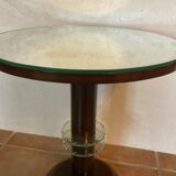 Vintage pedestal table design mirror glass and brass
