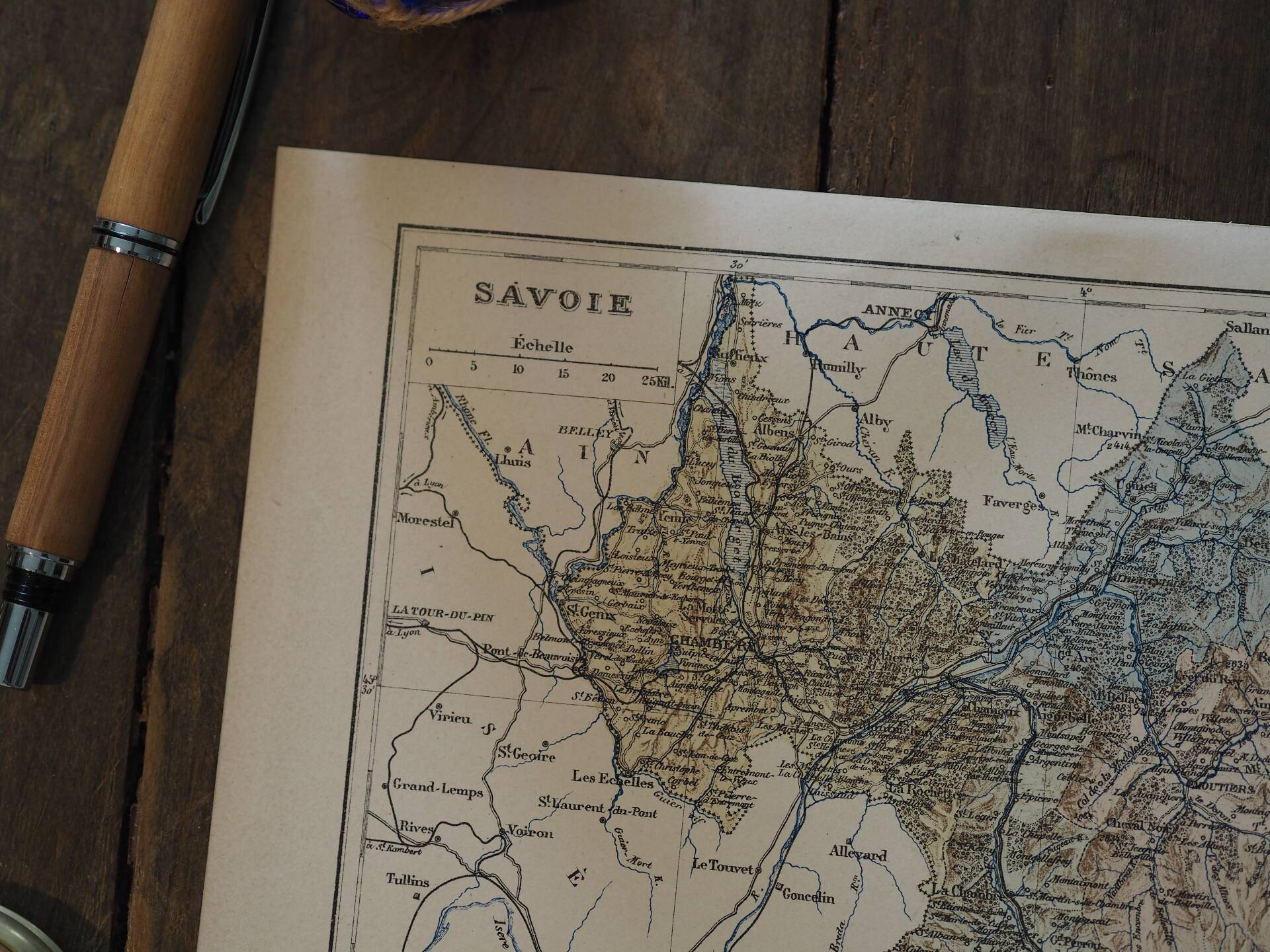 Map of Savoy, printed antique from 1889.