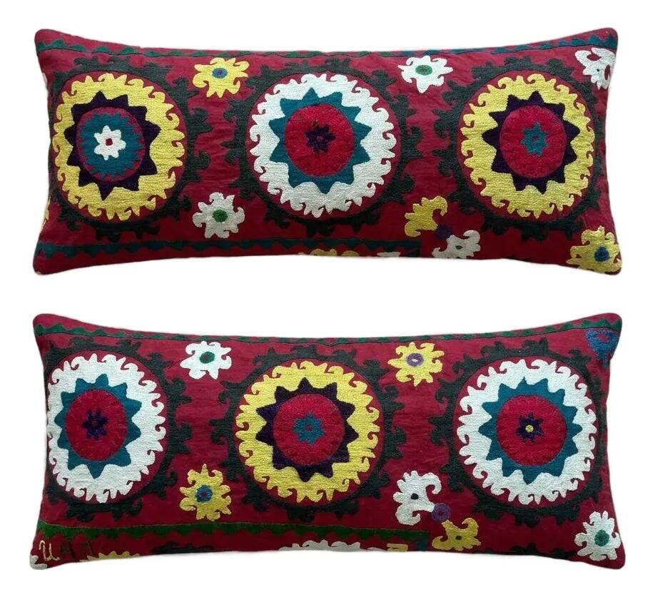 Set of 2 vintage embroidered cushion covers 41x84 cm
